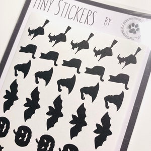 Tiny Halloween vinyl stickers | Stickers for Halloween packaging | Small stickers for Halloween decor | bat cauldron witch pumpkin image 3