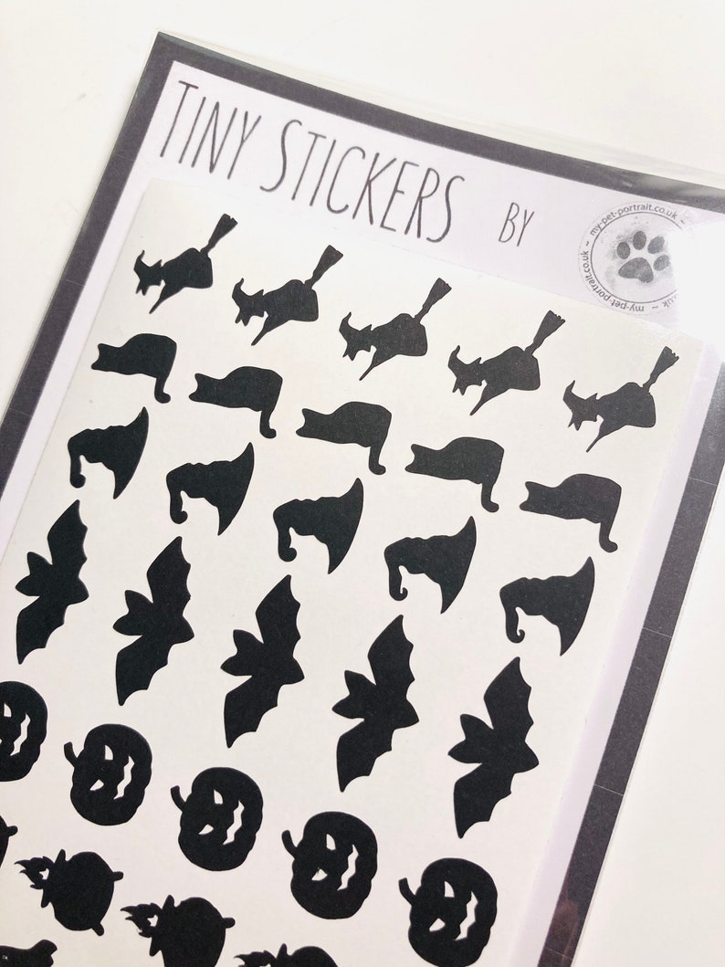 Tiny Halloween vinyl stickers | Stickers for Halloween packaging | Small stickers for Halloween decor | bat cauldron witch pumpkin image 3
