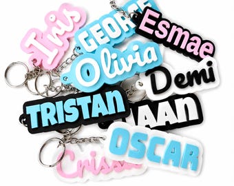 Personalised Name Keyring | Custom 3D Printed Keychain | Pastel Two Tone Keyring | Custom Name Gift | Cute Bag Charm | Kids & Teen Gift