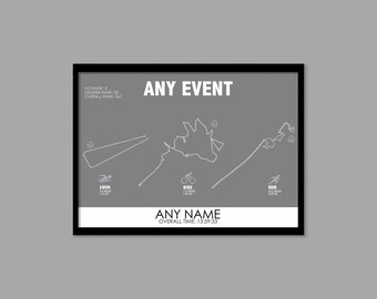 Custom Triathlon print | Triathlon print personalised route map | Gift for athletes | Swim, Cycle, Run