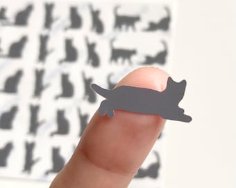 Cute Tiny Cat stickers | Cat lover gift | Grey cat sticker sheet | Cat Silhouette | Laptop & phone case stickers | Cat decoration | Small
