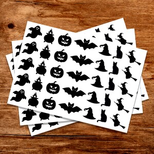 Tiny Halloween vinyl stickers | Stickers for Halloween packaging | Small stickers for Halloween decor | bat cauldron witch pumpkin image 2