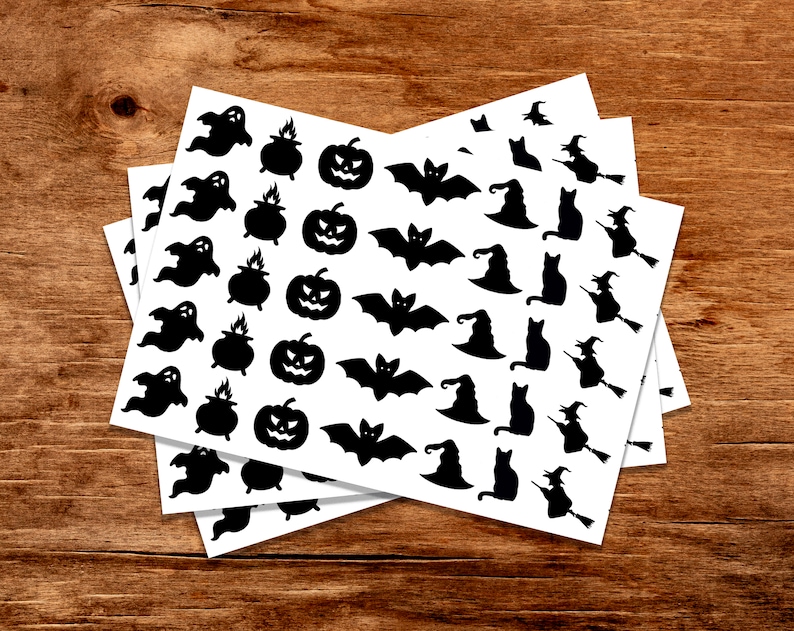 Tiny Halloween vinyl stickers | Stickers for Halloween packaging | Small stickers for Halloween decor | bat cauldron witch pumpkin image 2