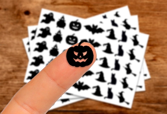 Tiny Halloween vinyl stickers | Stickers for Halloween packaging | Small stickers for Halloween decor | bat cauldron witch pumpkin