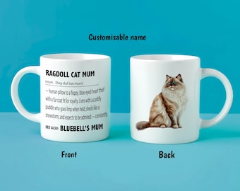 Personalised Ragdoll Cat Mum Mug – Custom Cat Name Gift – Funny Ragdoll Cat Definition – Floppy Cat Lover Present – Custom Cat Mug