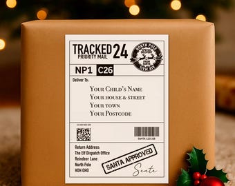 Personalised Santa Postage Label – North Pole Tracked Thermal Sticker | Custom Christmas Gift Label