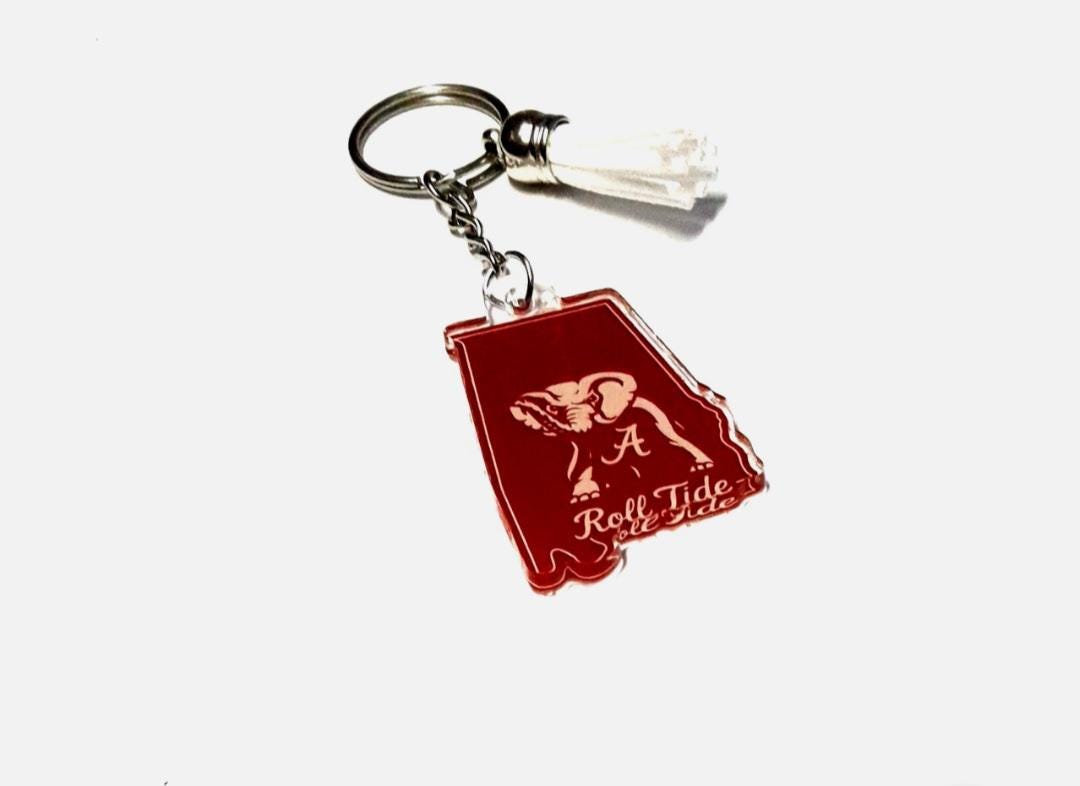 Novelty Souvenir Alabama Crimson Roll Tide Keychains With White Tassel ...