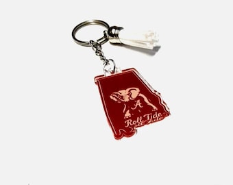 Novelty Souvenir Alabama Crimson Roll Tide keychains With White Tassel.