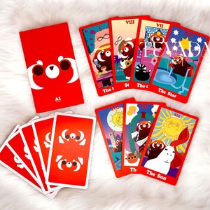 Tarot de Ai, el panda rojo: experimente diversión y claridad con una linda carta con temática de animales. Ideal como regalo de Navidad. Baraja de tarot independiente única para principiantes