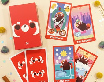 The Red Panda Tarot: Whimsical Animal Art Funny Cartoon Indie Cards with Foil Edging