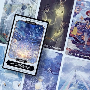 Monsoon Tarot Limited Edition | Unique Indie Tarot Deck for Beginners | Japanese Illustrations | Silver Edge | Dreamy Watercolor Photo Cards