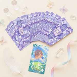 Starlit Gleanings Tarot with cute anime style watercolor art for intuitive divination and healing guidance.