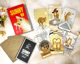 Sunny Orange Cat Tarot - Whimsical Cartoon Kitty Tarot w/ Cheerful Energy for Intuition & Healing-Unique Indie Tarot Deck for Beginners