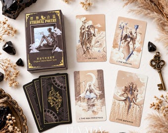 Etherische poëzie Tarot DELUXE: kunstwerk in aardetinten met surrealistische artistieke visuals