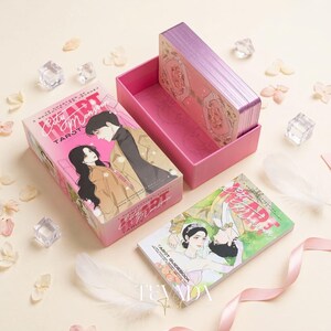Heart City Monsoon Tarot PINK Edt vintage Manhwa style Indie Tarot Deck with pink holographic edges for love readings.