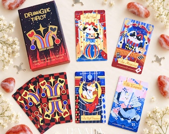 Dramagiac Tarot RED: Whimsical Animal Deck Glitter Red Edges Circus Box Set