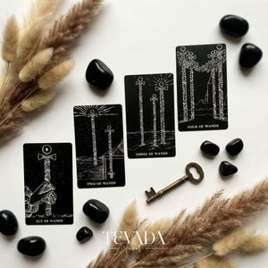 The Arrival Tarot Deck black and white Indie Tarot Deck with black holographic edges for deep shadow work and self reflection.(