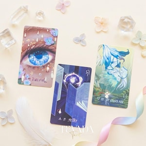 Starlit Gleanings Tarot with cute anime style watercolor art for intuitive divination and healing guidance.