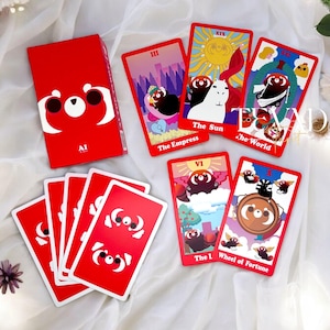 Tarot de Ai, el panda rojo: experimente diversión y claridad con una linda carta con temática de animales. Ideal como regalo de Navidad. Baraja de tarot independiente única para principiantes