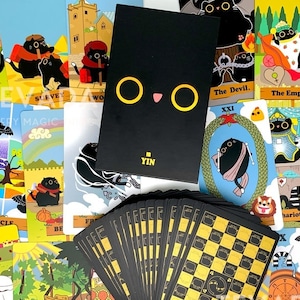 Yin Universe Tarot-Schwarze Katze Süß Cartoon Tarot & Orakel Mystische Katzenführer - Einzigartiges Indie-Tarot-Deck für Anfänger