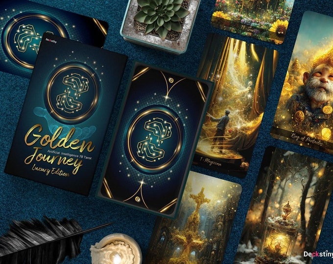 Golden Journey Tarot LUXURY AI Generated Art Golden Stamping Stunning