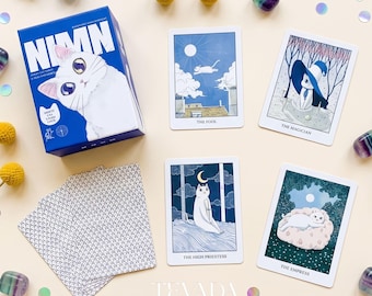 Nimn White Cat Tarot Pocket: Whimsical White Cat Deck Pocket Size Gold Edge