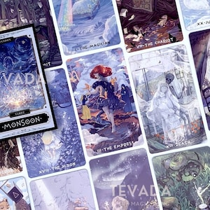 Monsoon Tarot Limited Edition | Unique Indie Tarot Deck for Beginners | Japanese Illustrations | Silver Edge | Dreamy Watercolor Photo Cards