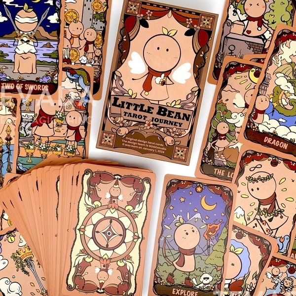 Little Bean Tarot Journey REG-Cute Adventure w/ the Bean Kingdom's Warriors-Unique Indie Tarot Deck for Beginners- US