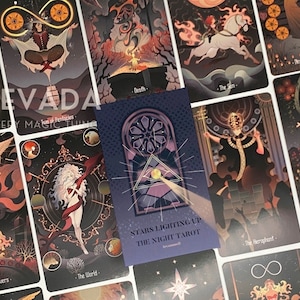 Étoiles illuminant la nuit Tarot RÉGULIER Jeu de cartes de dessin animé de style asiatique vibrant Dessins au trait délicats Jeu de tarot indépendant unique pour débutants