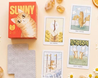 Sunny Orange Cat Tarot Pocket: Whimsical Cat Deck Pocket Size Gold Edge