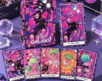 At the Edge of the Galaxy Tarot: Hand-Drawn Sci-Fi Cyberpunk Neon Cosmic Art