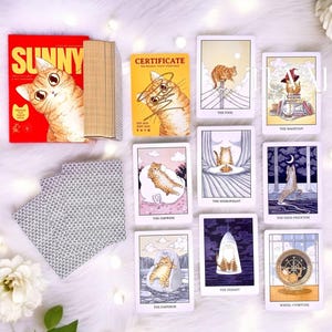 Sunny Orange Cat Tarot POCKET-reisvriendelijke schattige kitty-tarot met luchtige symboliek voor genezing - uniek indie-tarotdeck voor beginners