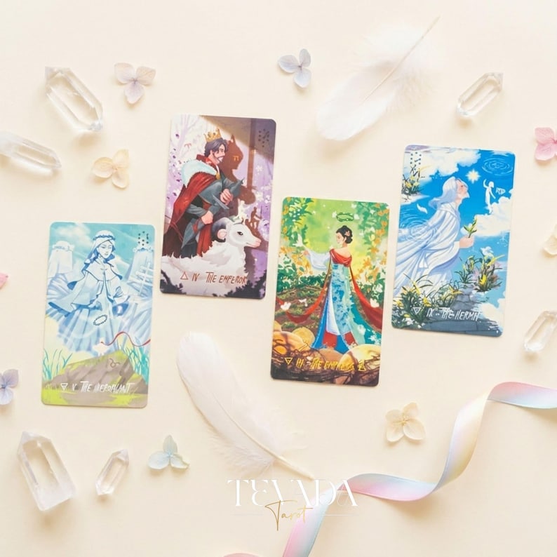 Starlit Gleanings Tarot with cute anime style watercolor art for intuitive divination and healing guidance.