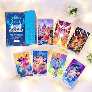 Tarot de la Bendición de Dios - Caricatura religiosa inspirada en el hinduismo con Shiva, Kali y Ganesha para la autorreflexión - Baraja de tarot independiente única para principiantes