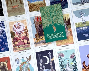 Into the Wild Tarot & Oracle EMERALD Green Edge Whimsical Cartoon Safari Animal Tarot Cards  Unique Indie Tarot Deck for Beginners-US