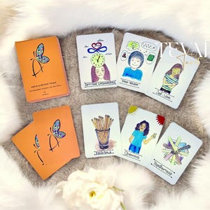 Above & Beyond Toracle - 50 cartas de acuarela con ilustraciones cálidas de dibujos animados para la autorreflexión - Baraja de cartas de oráculo independiente única con cartas de afirmación