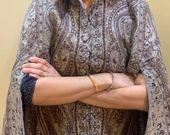 Kani Pashmina Veste cachemire courte pour robe pakistanaise Veste vintage bohème pour mariage indien manteau tissé manches coupées manteau taille unique