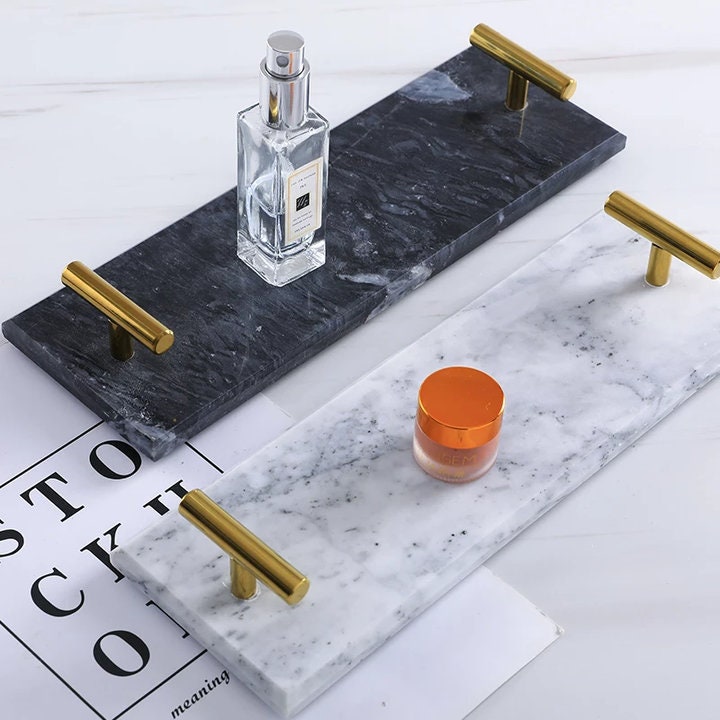 Marble Tray with Gold handles Etsy