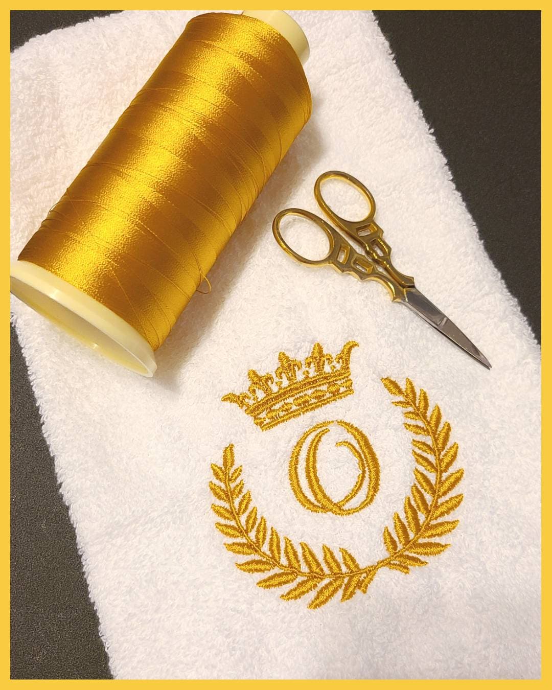 White Hand Towel | Monogram Embroidery | Gold Thread - Housewarming Gift, Wedding gift, Birthday gift