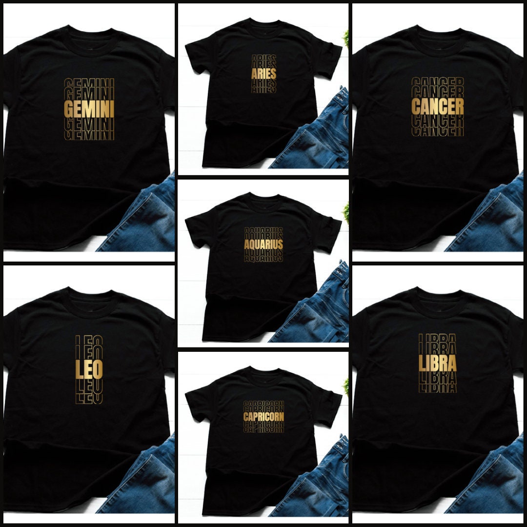 Zodiac Tshirt - Capricorn, Aquarius, Aries, Taurus, Gemini, Cancer, Leo, Virgo, Libra, Scorpio, Sagittaurius, Pisces