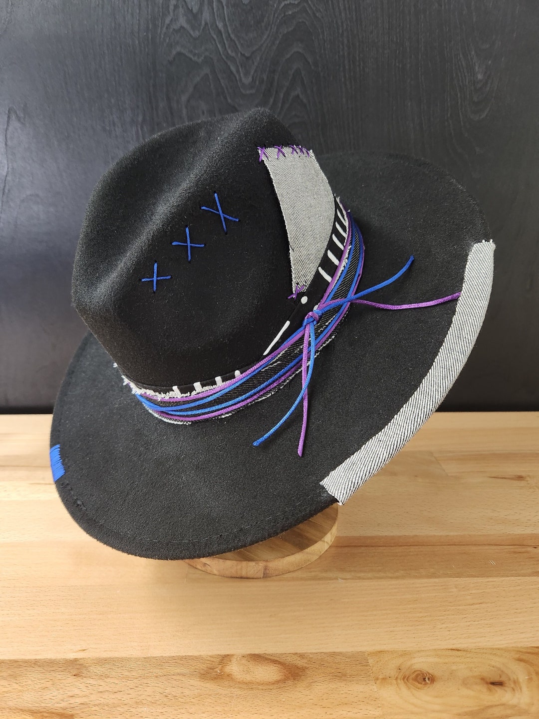 Black Denim Fedora Hat Etsy