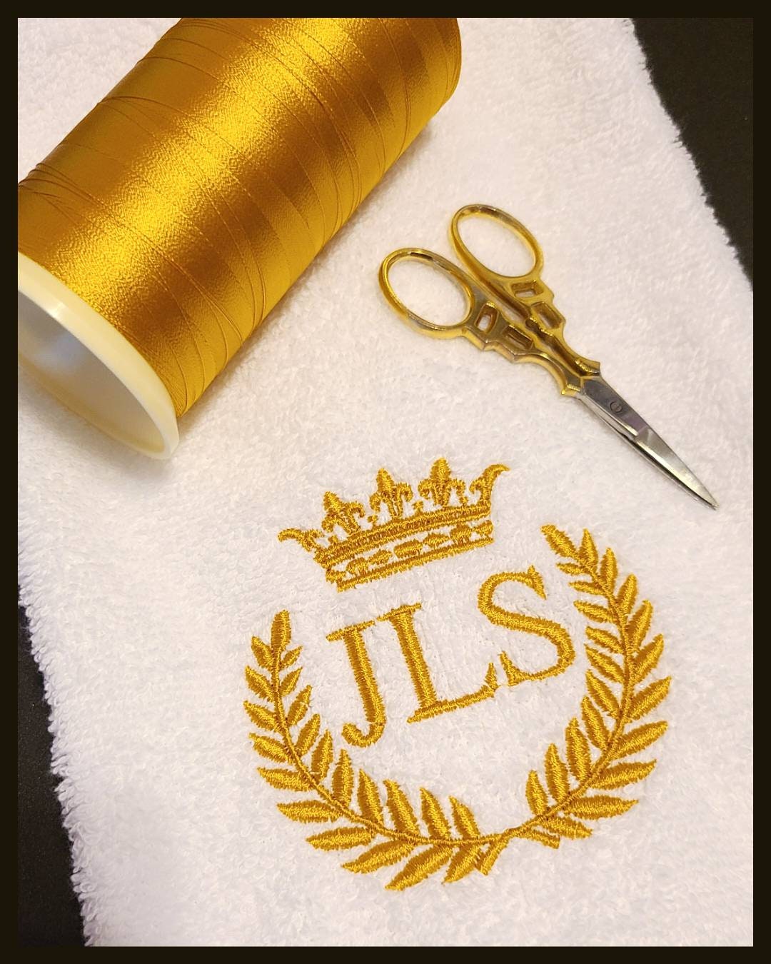 White Hand Towel | 3 Initial |Monogram Embroidery | Gold Thread - Housewarming Gift, Wedding gift, Birthday gift