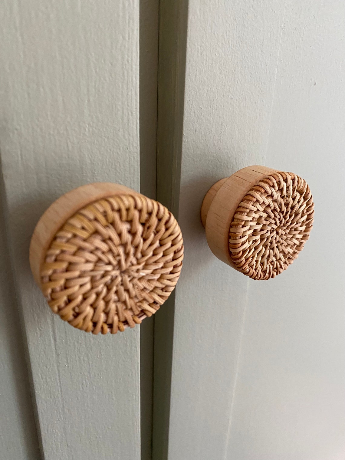 Wicker Wooden Rattan Boho Drawer Pull Door Knob Natural Home Etsy
