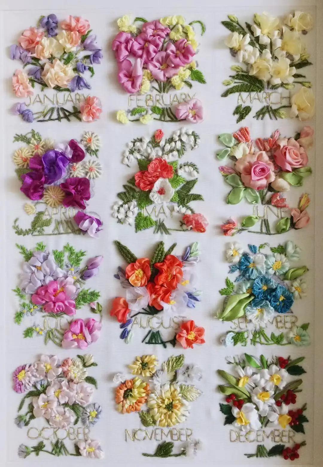 12 Month Flowers Silk Ribbon Embroidery Kit With Tutorial Video for ...