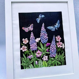 Hyacinth and Butterflies” silk ribbon embroidery kit For Beginner With Tutorial Video and instructions