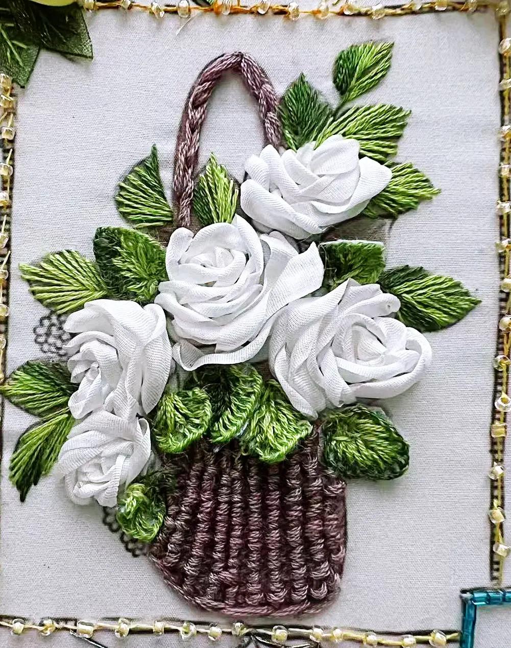 Dimention Roses Silk Ribbon Embroidery Kit With Detail Color Stitch ...