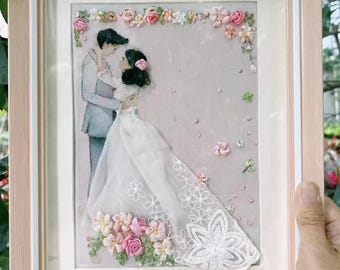 Silk Ribbon Embroidery Kit: Wedding Couple Design, DIY Craft (Tutorial Video)