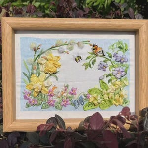 3D Silk Ribbon Embroidery and Stumpwork Kit For Beginner With Tutorial Video Spring Floral Ribbon Needlework Hoop Crafts Kit