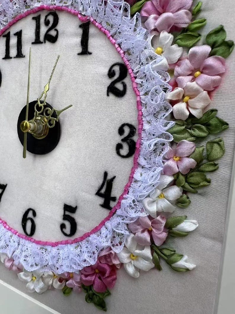 3D Flower Clock Silk Ribbon Embroidery Kit for Beginner With Tutorial ...