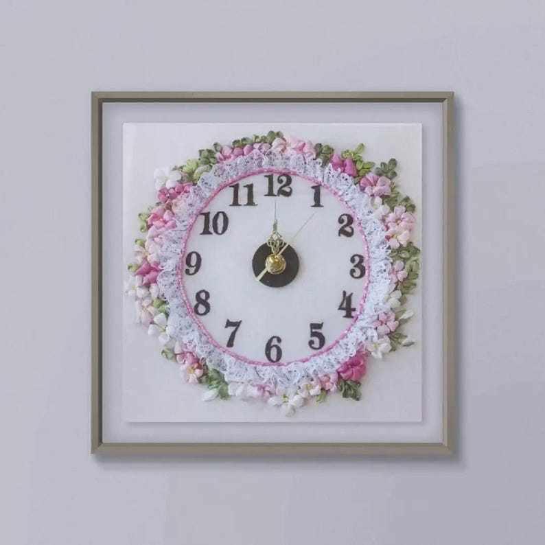 3D Flower Clock Silk Ribbon Embroidery Kit for Beginner With Tutorial ...